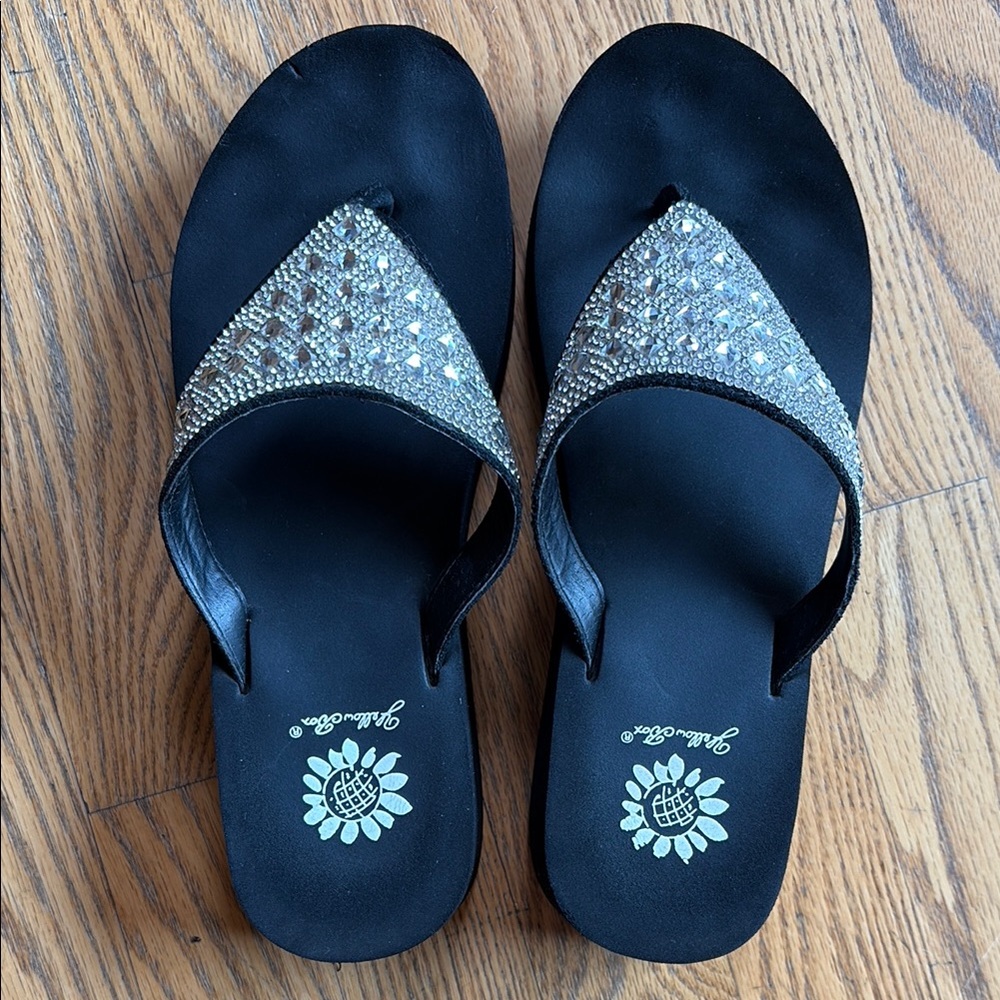 💛YELLOW BOX  Women's Rhinestone Detail Black Sandals
